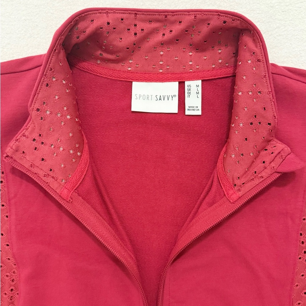 Raspberry Pink Mock Neck Jacket Eyelet Detail Women’s M NWOT - Picture 5 of 6